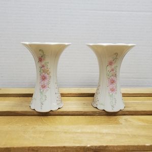 Eme Porcelain Floral Candle Holders Spain Signed Set of 2